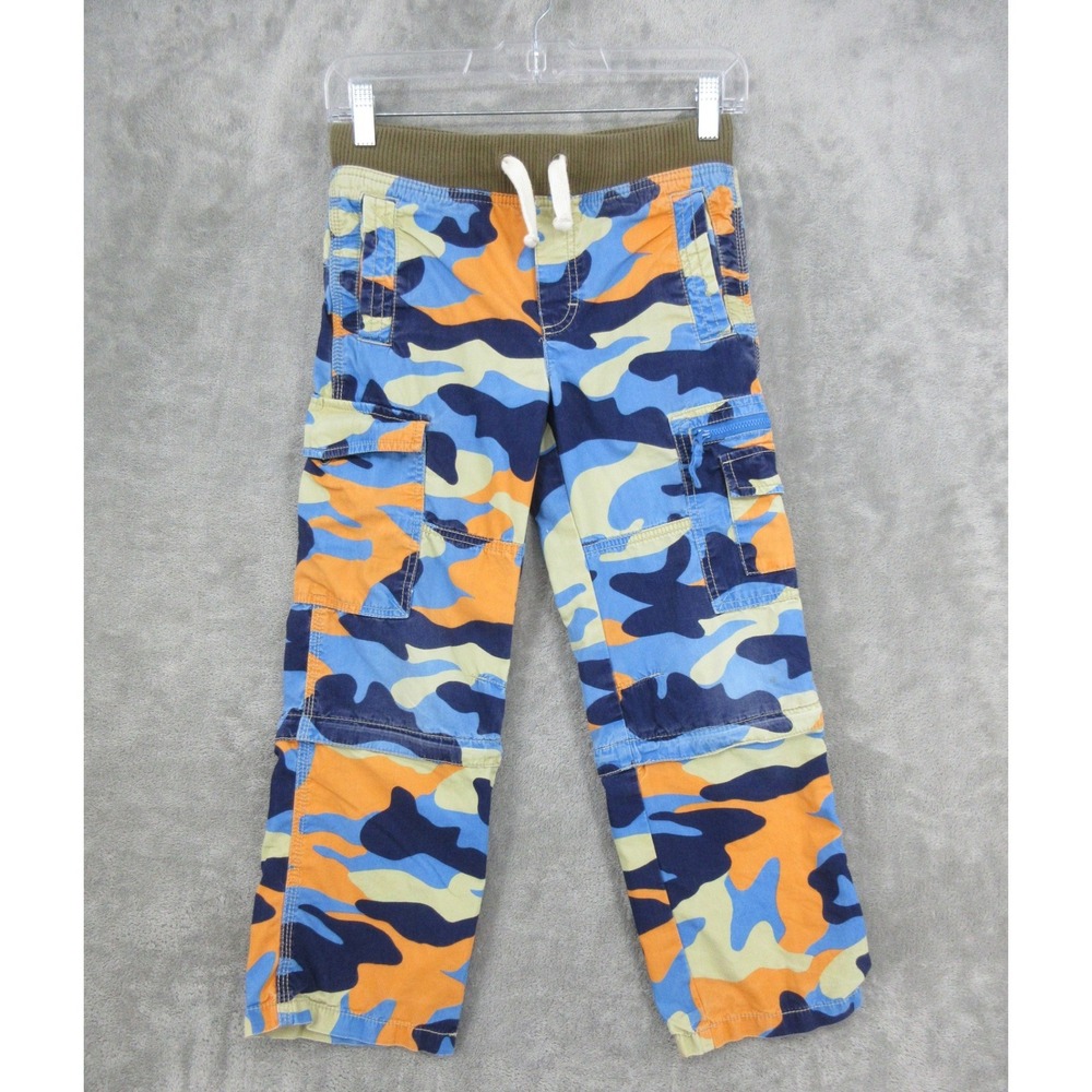 Mini Boden Pants Boys Size 9Y Techno Cargo Pockets Camo Zip Off Blue Baggy Loose